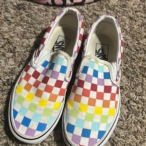 Women’s Rainbow vans slip ons